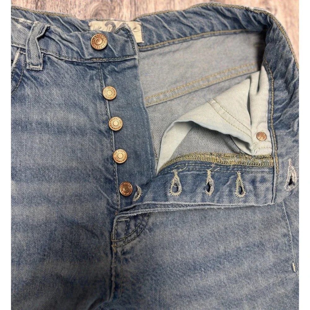 Free People We The Free High Rise Wide Leg Jeans Raw Hem Distressed 26 Boho